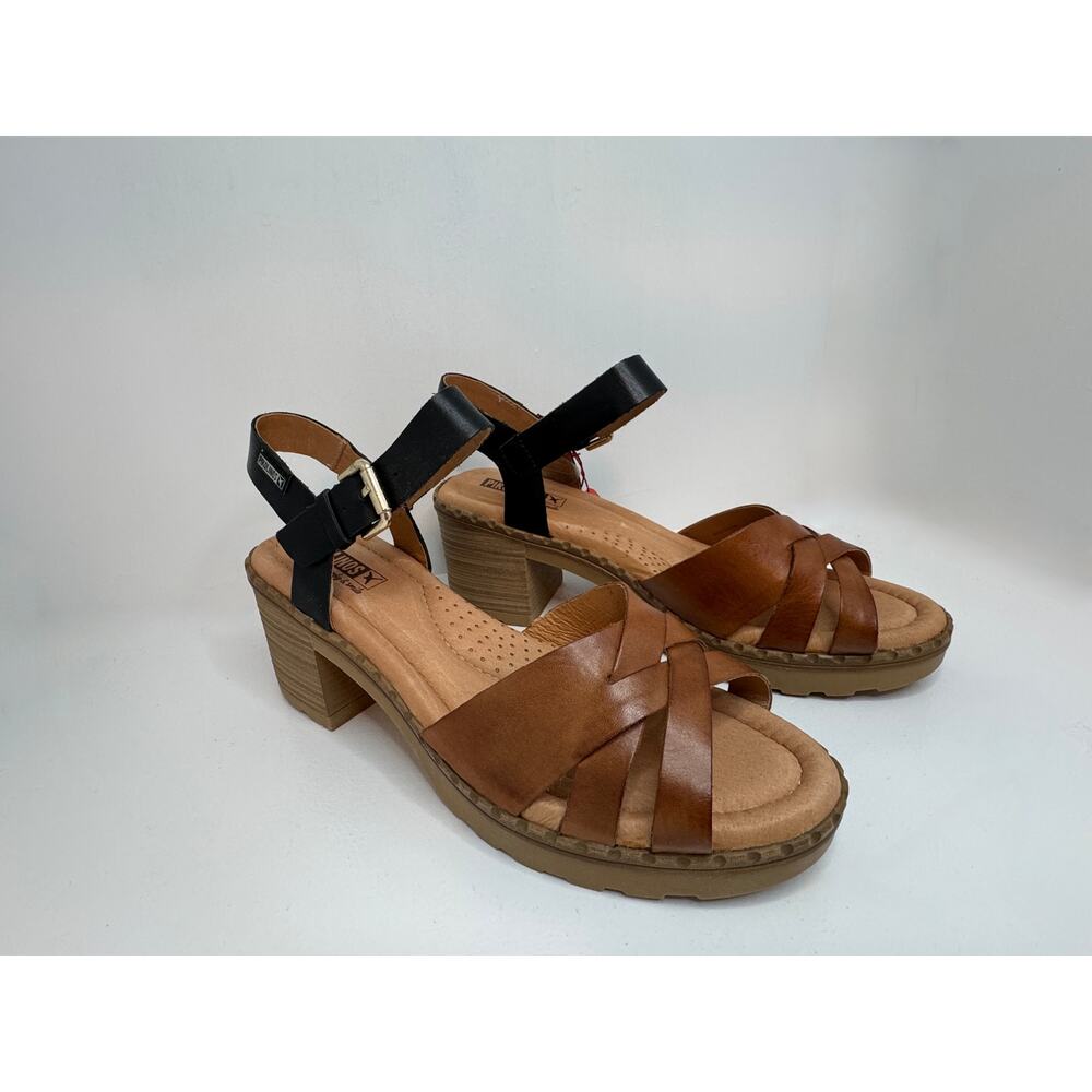 Pikolinos Canarias Brandy & Black Calf Leather Heeled Sandals - Size 41 /10 NEW